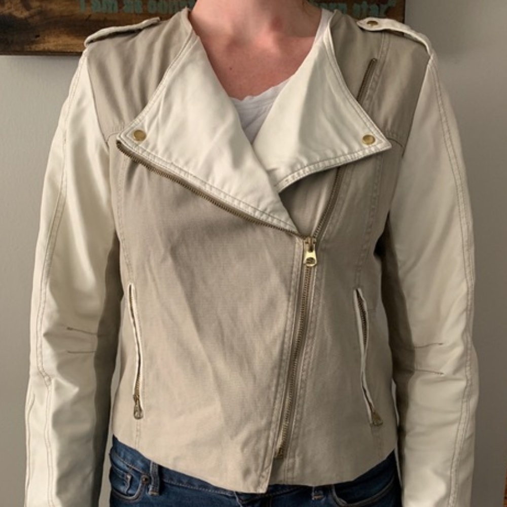 Vegan Leather/Canvas Moto Jacket